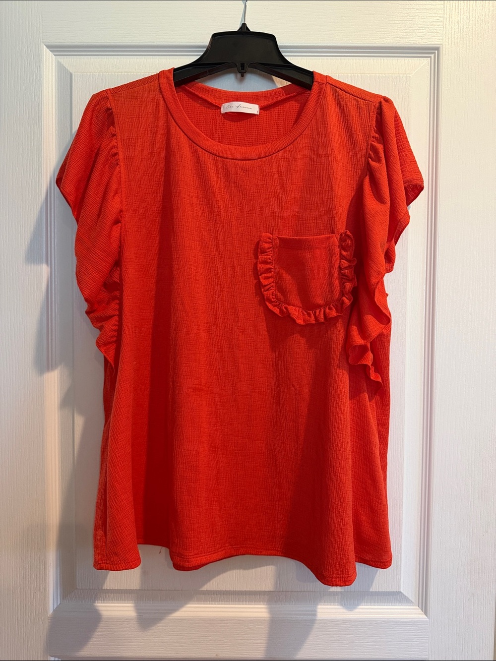 Ces Femme Orange Ruffle Sleeve Pocket Top